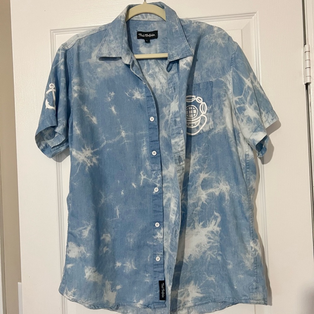 Blue Dye Effect Button Down